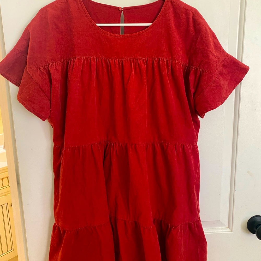 Red Boutique style dress. Super cute when paired with booties or espadrilles!!